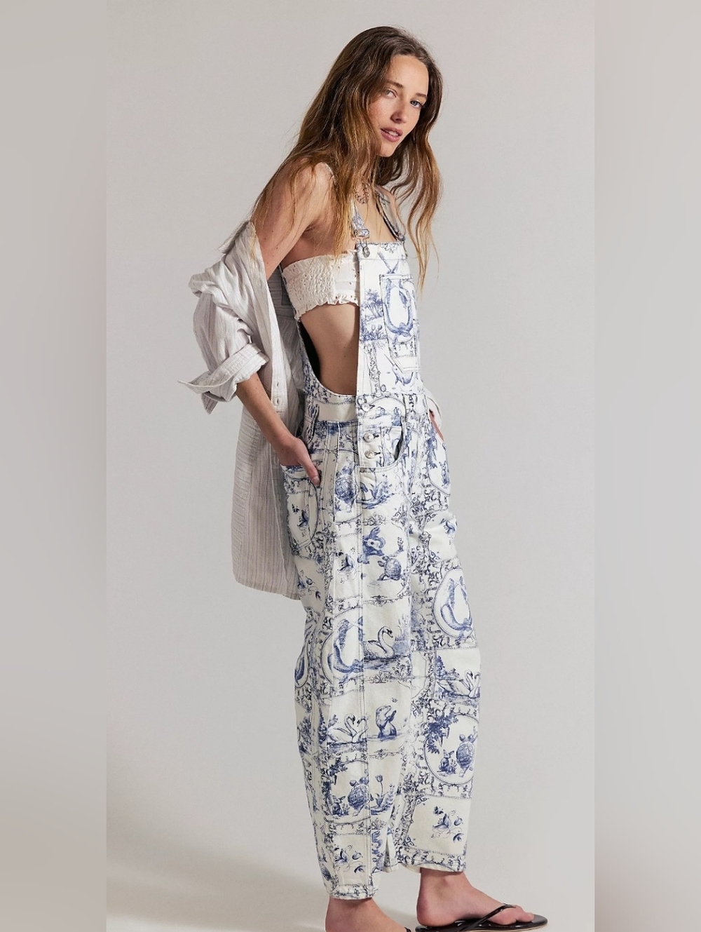 We The Free Good Luck Printed Barrel Overalls, Small , NWOT * Sold Out - Picture 2 of 6